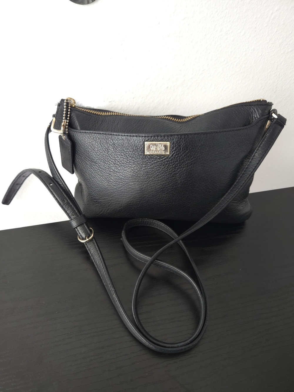 Coach Vintage Black Pebbled Leather Crossbody with Gold Hardware